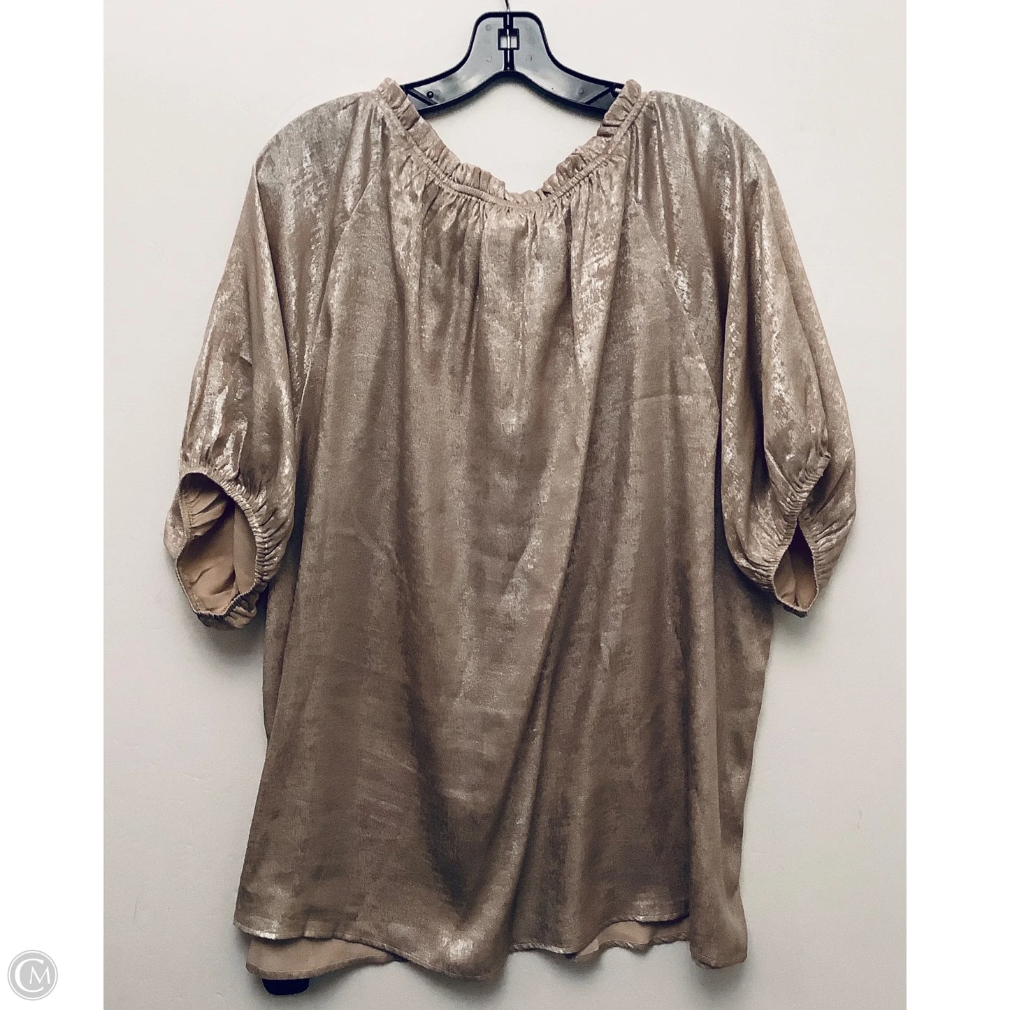 Top Short Sleeve By Andree By Unit In Silver, Size: 3x