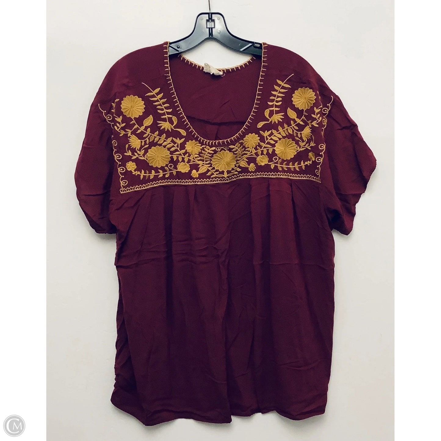 Top Short Sleeve By Layer 8 In Maroon, Size: 3x