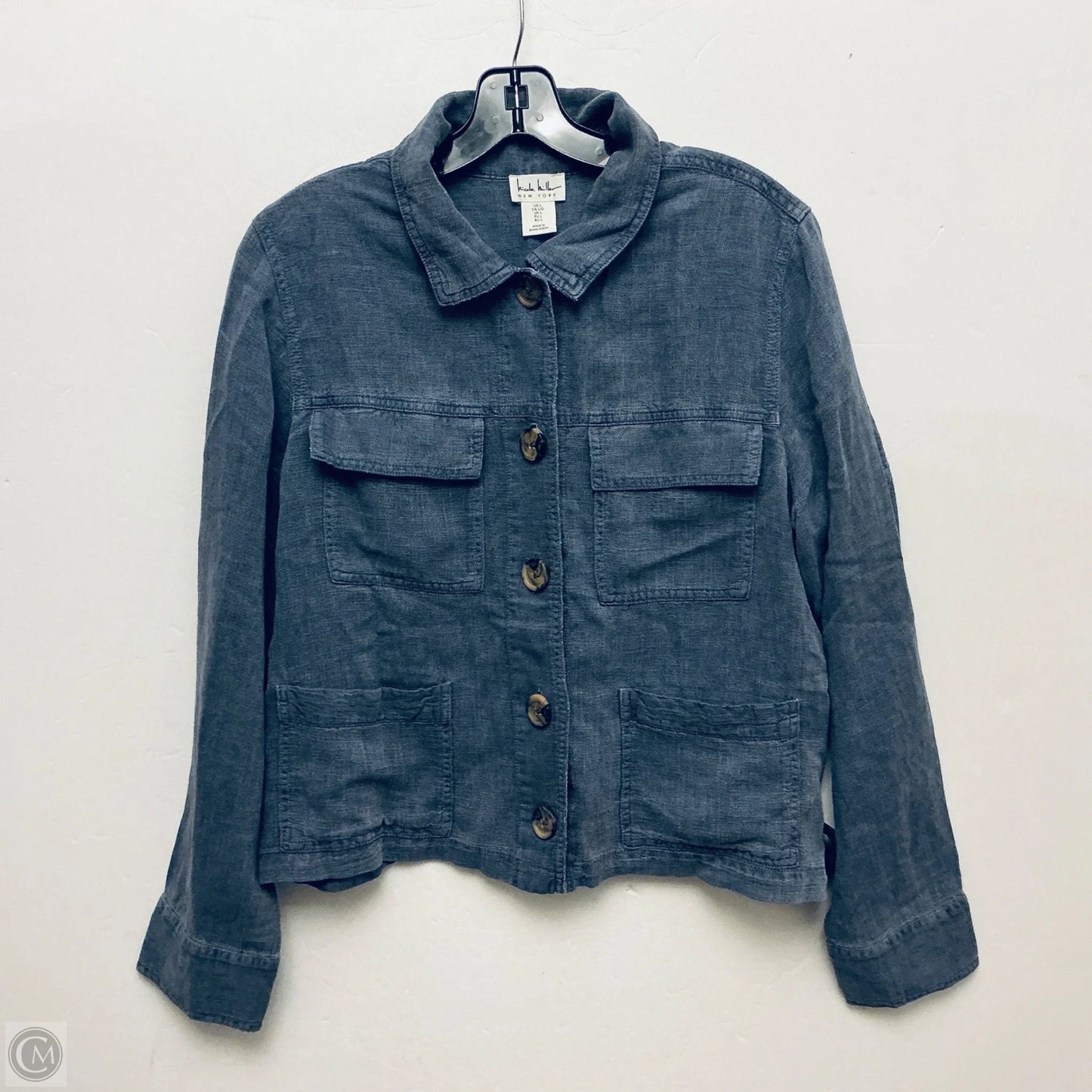 Jacket Shirt By Nicole By Nicole Miller In Blue, Size: L