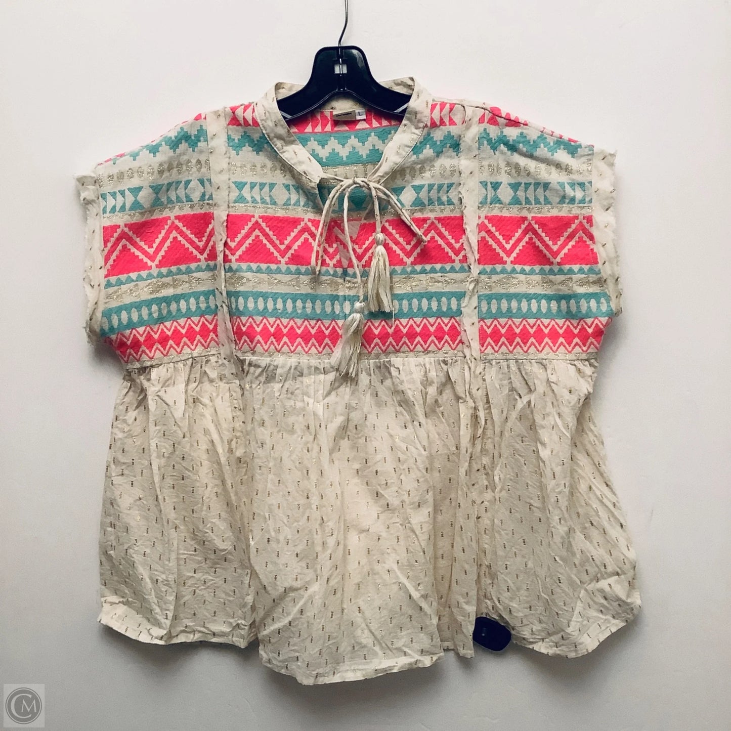Top Short Sleeve By Ivy Jane In Cream & Pink, Size: L