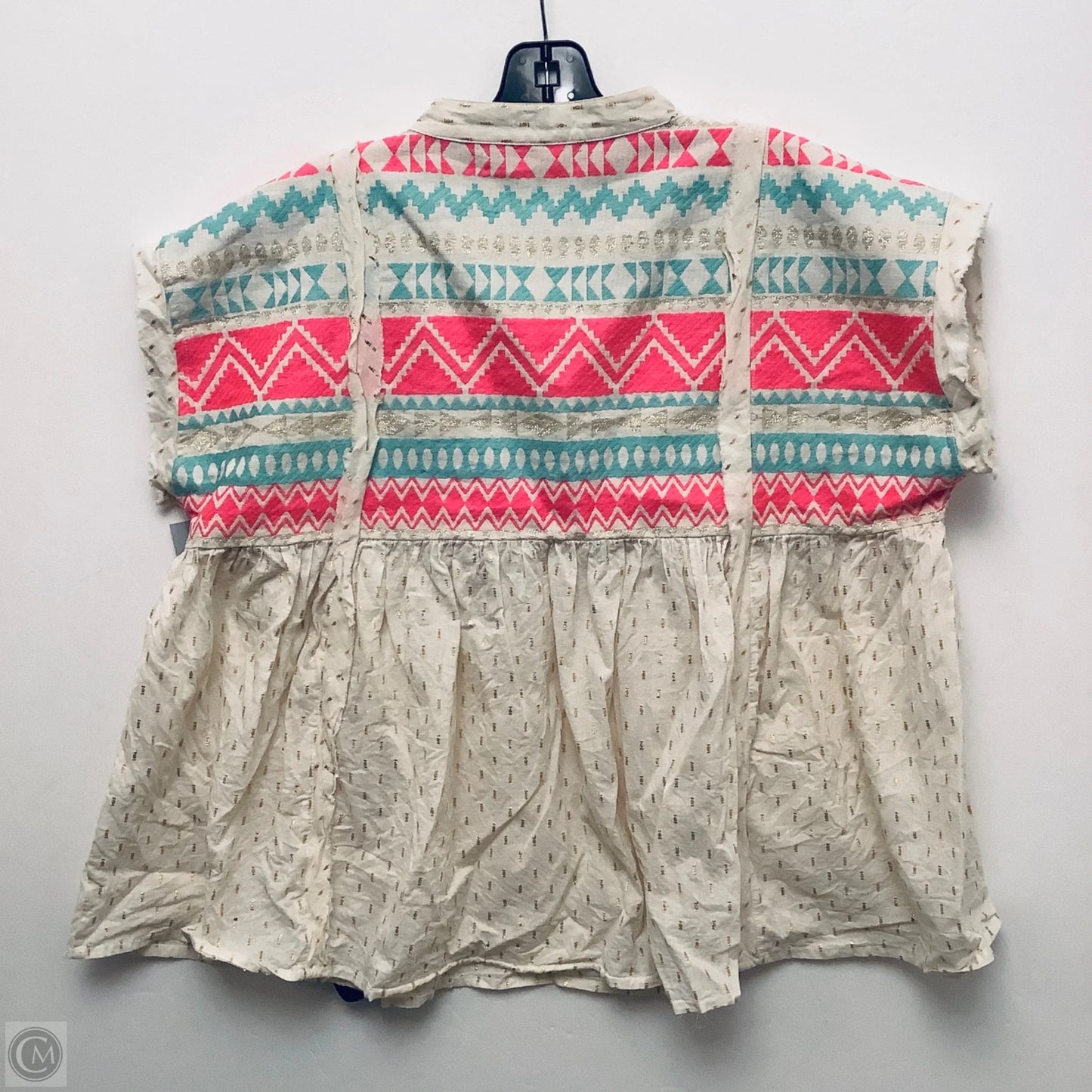 Top Short Sleeve By Ivy Jane In Cream & Pink, Size: L