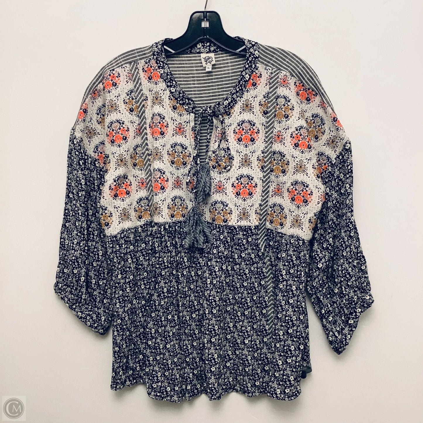 Top Long Sleeve By Ivy Jane In Black & Cream, Size: L