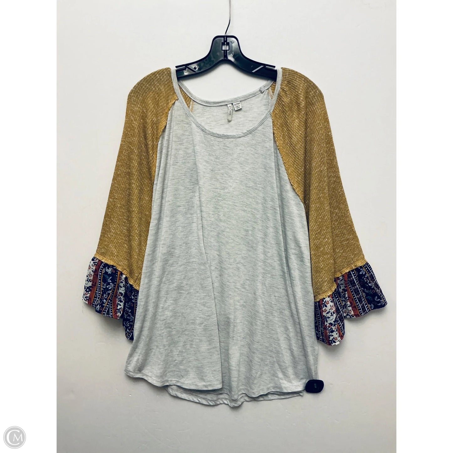 Top Long Sleeve By Cato In Grey & Yellow, Size: 3x