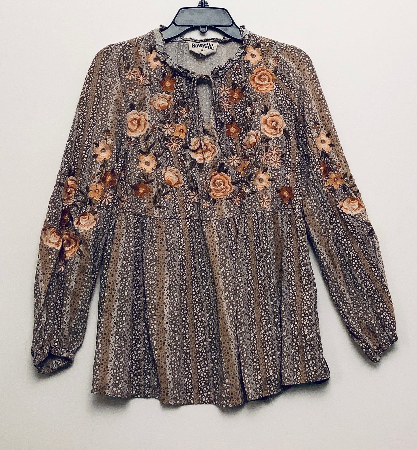 Top Long Sleeve By Savanna Jane In Brown, Size: M