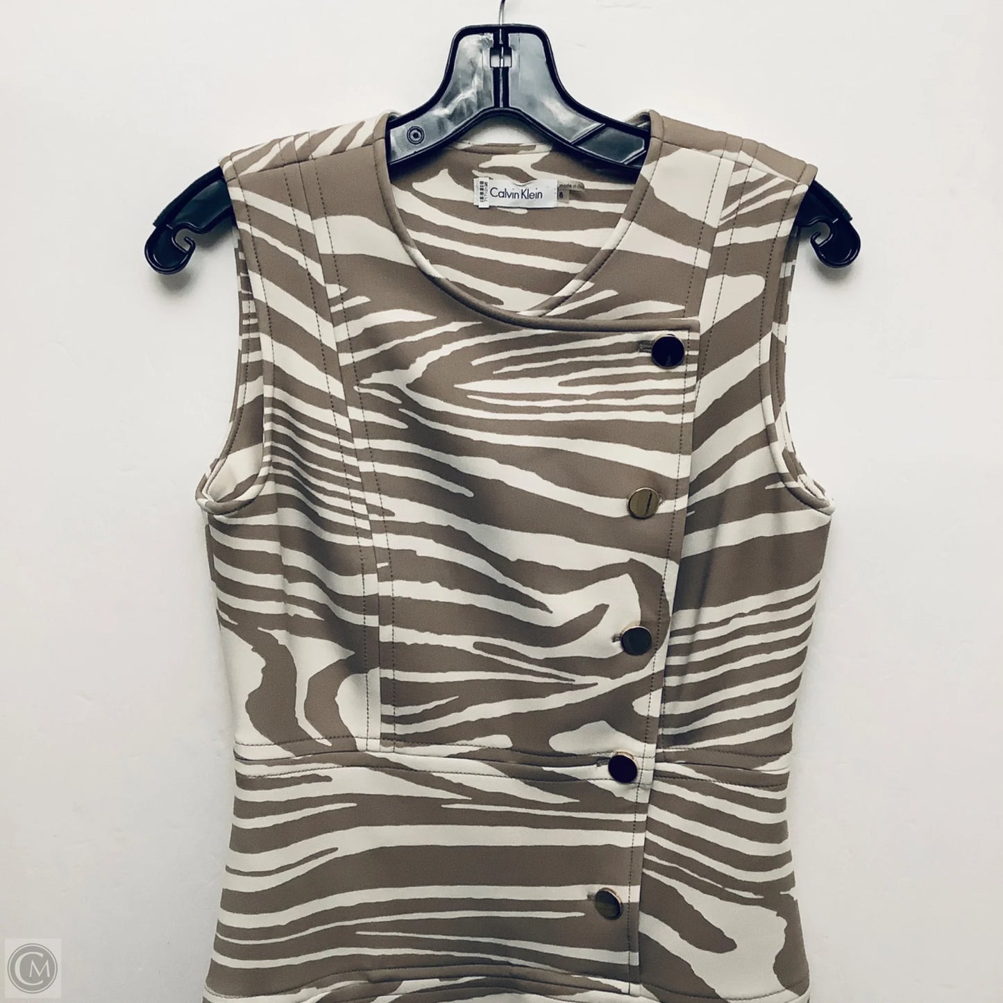 Dress Work By Calvin Klein In Tan & White, Size: S