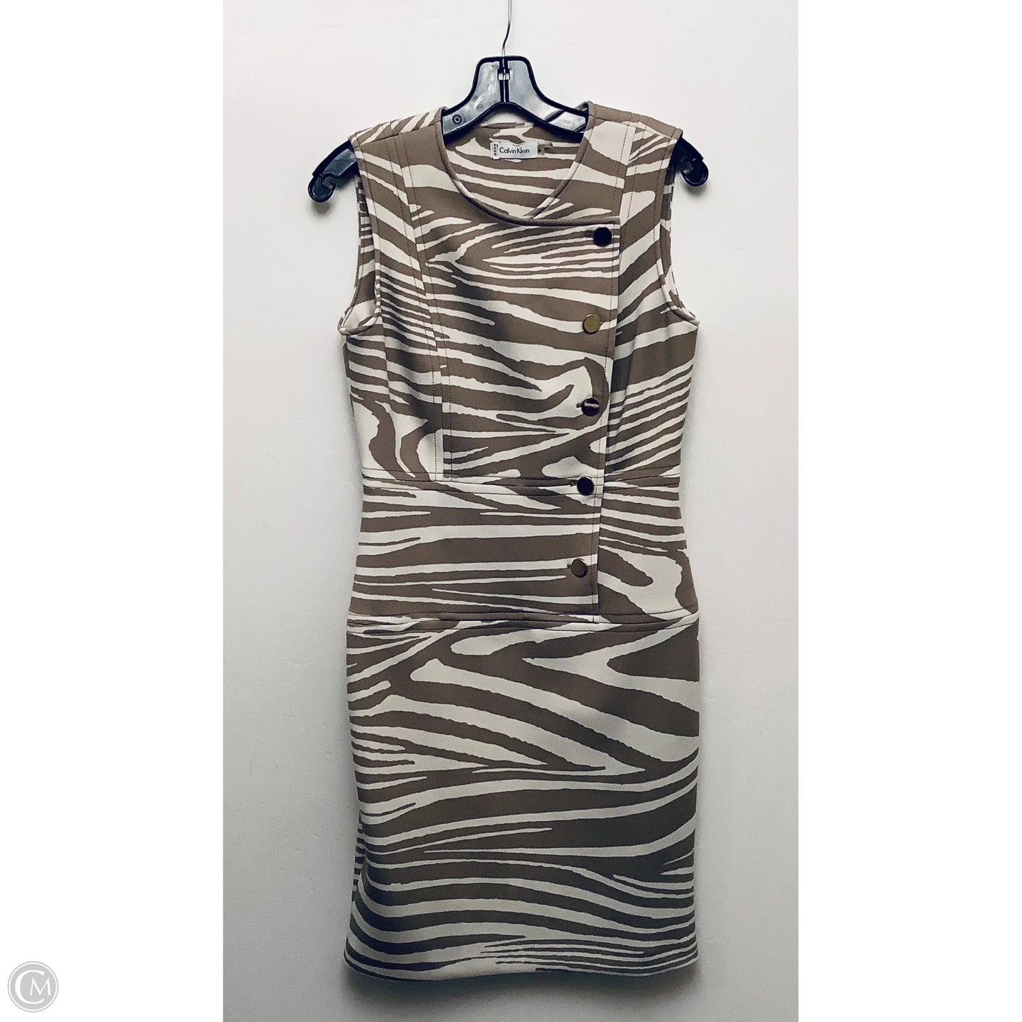 Dress Work By Calvin Klein In Tan & White, Size: S