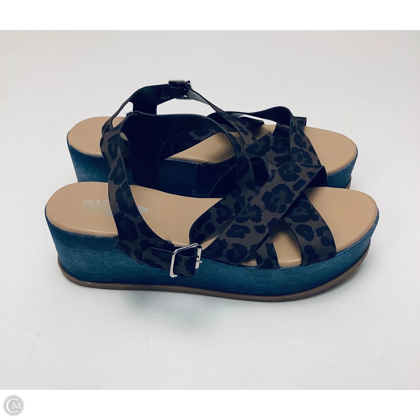 Sandals Heels Platform By Crazy Train In Blue, Size: 8