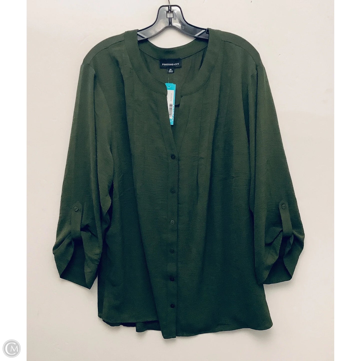 Top Long Sleeve By Fortune & Ivy In Green, Size: 3x