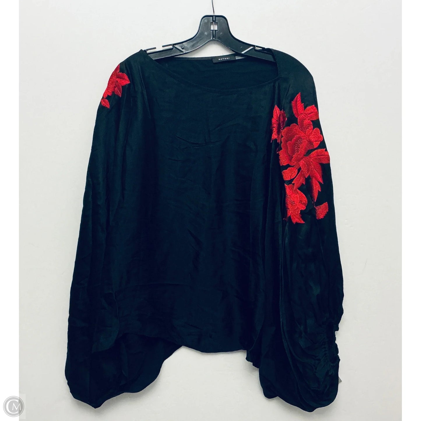 Top Long Sleeve By Natori In Black & Red, Size: L