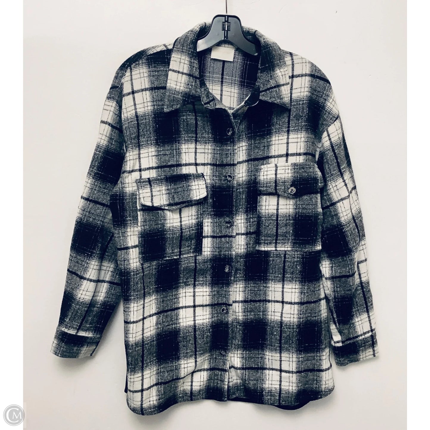 Jacket Shirt By Clothes Mentor In Black & White, Size: L