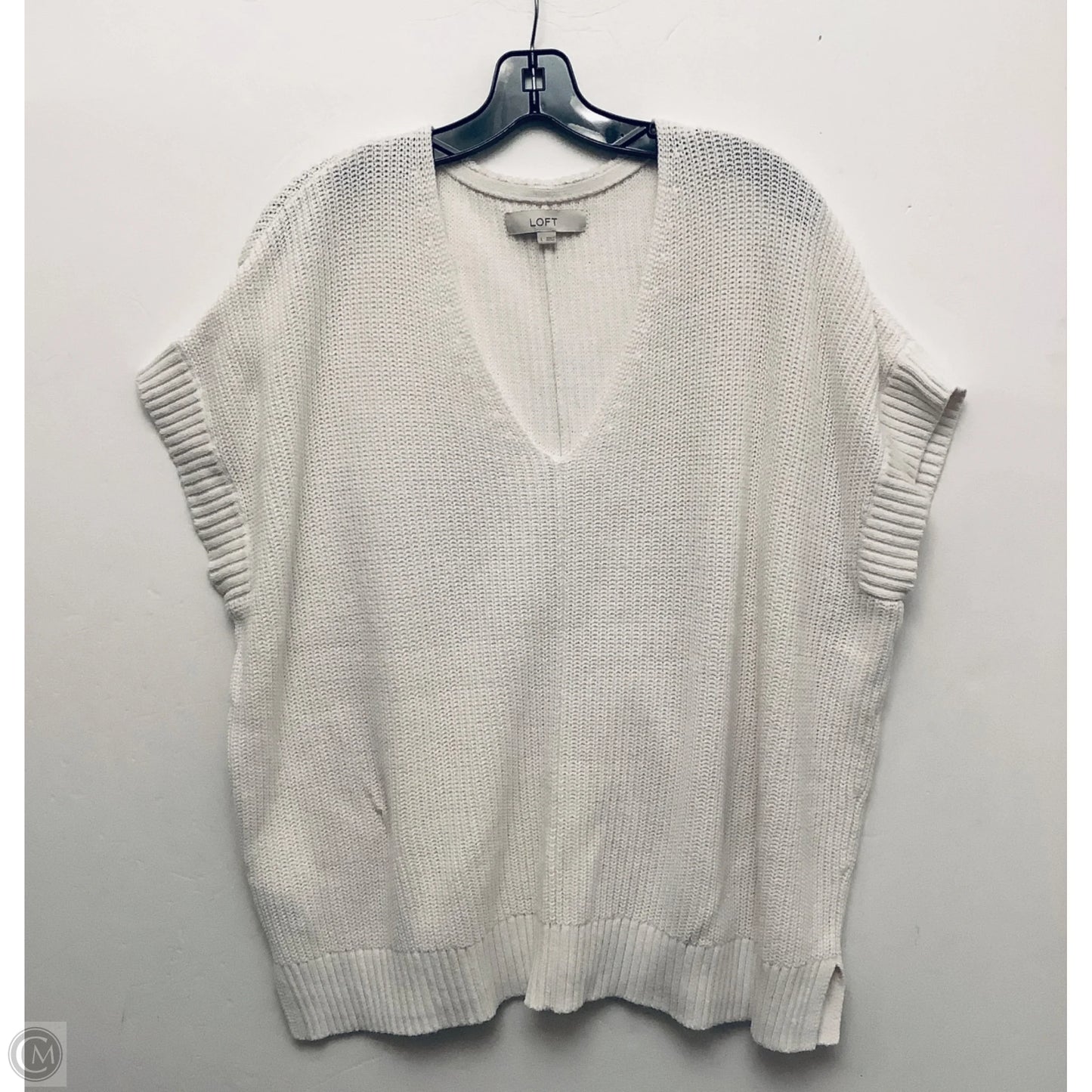 Sweater Short Sleeve By Loft In White, Size: L
