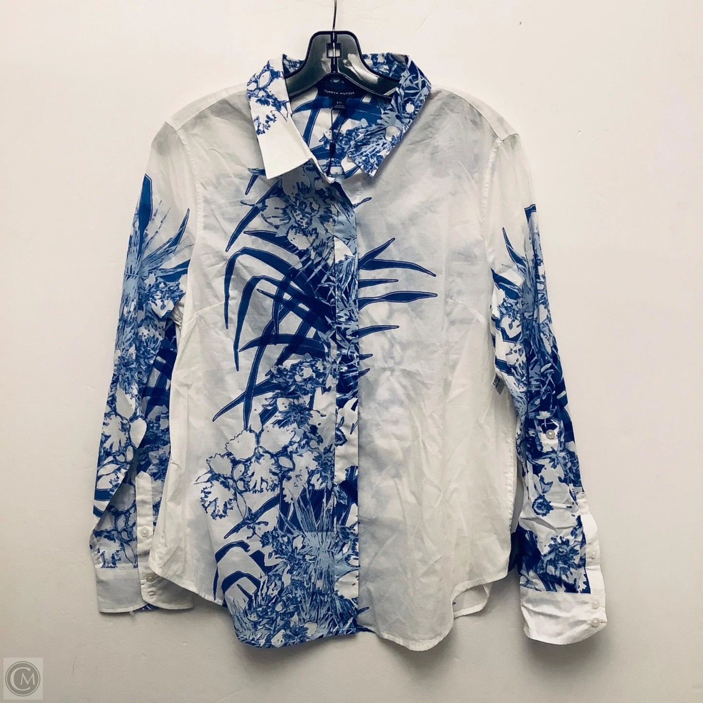 Top Long Sleeve By Tommy Hilfiger In Blue & White, Size: L