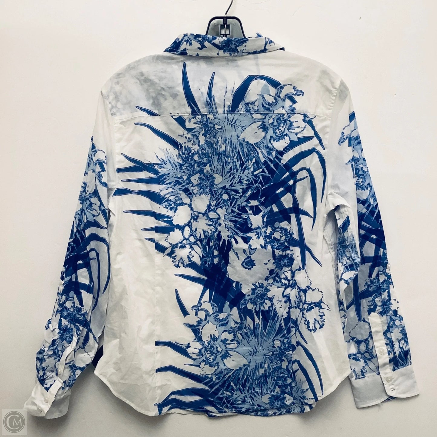 Top Long Sleeve By Tommy Hilfiger In Blue & White, Size: L