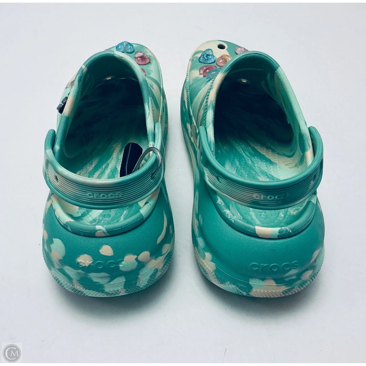 Sandals Heels Platform By Crocs In Teal, Size: 9