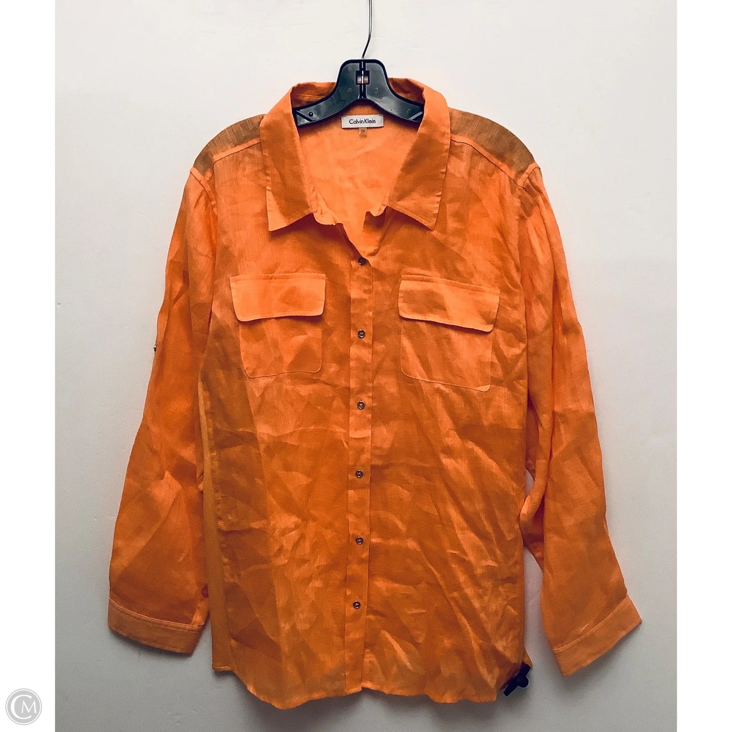 Top Long Sleeve By Calvin Klein In Orange, Size: 2x