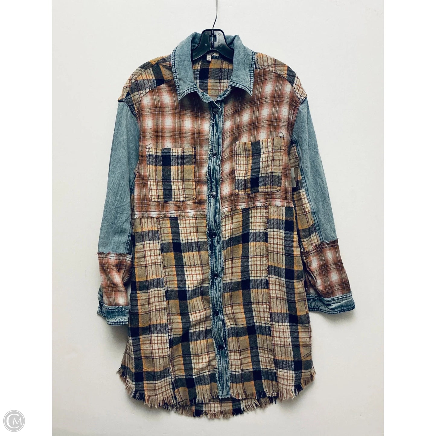 Top Long Sleeve By Gimmicks In Plaid Pattern, Size: S