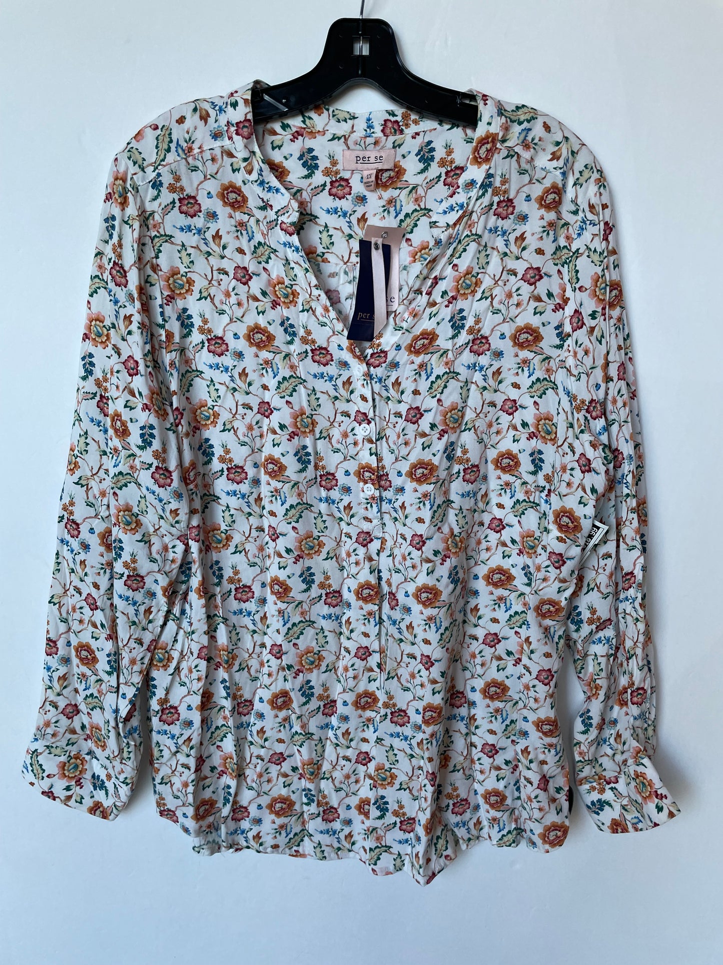 Top Long Sleeve By Per Se In Floral Print, Size: 1x