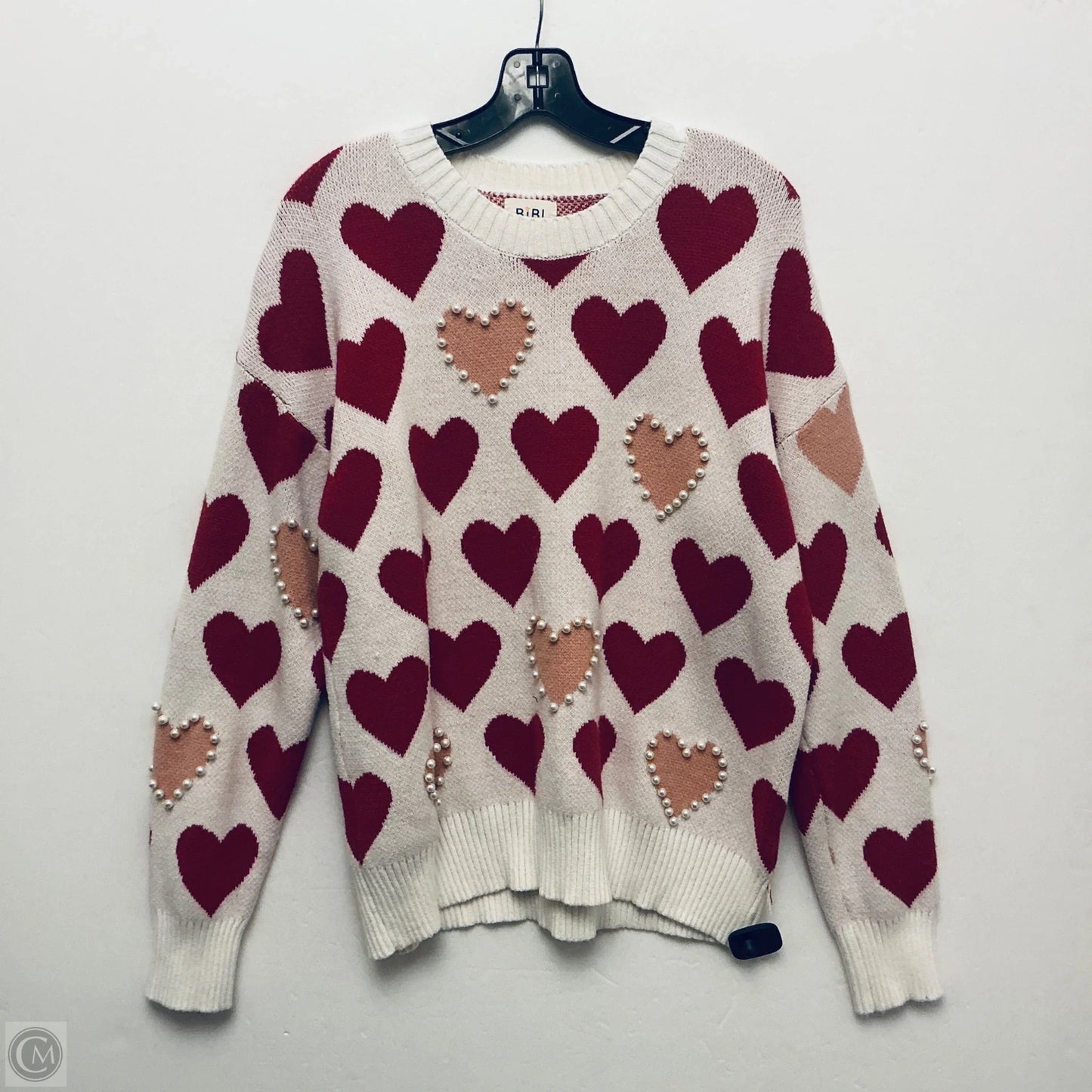 Sweater By Bibi In Pink & White, Size: Xl