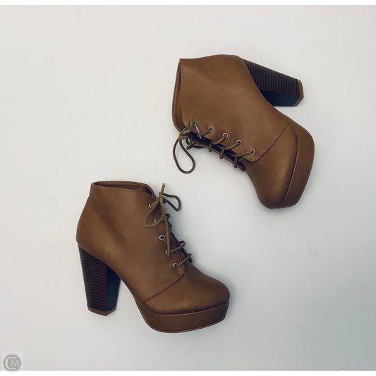 Boots Ankle Heels By Forever In Brown, Size: 5.5