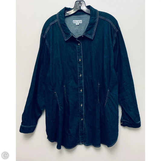 Top Long Sleeve By Ava & Viv In Blue Denim, Size: 3x