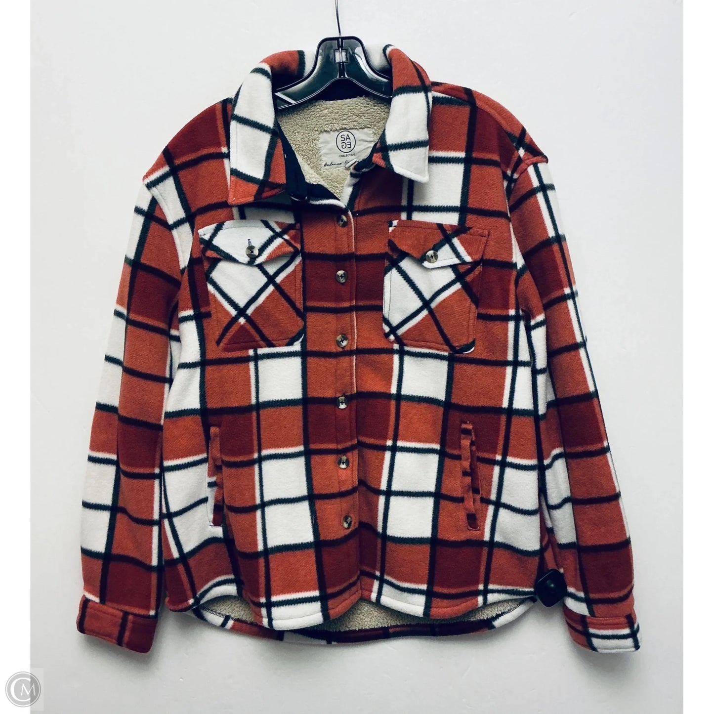 Jacket Fleece By Sage In Plaid Pattern, Size: L
