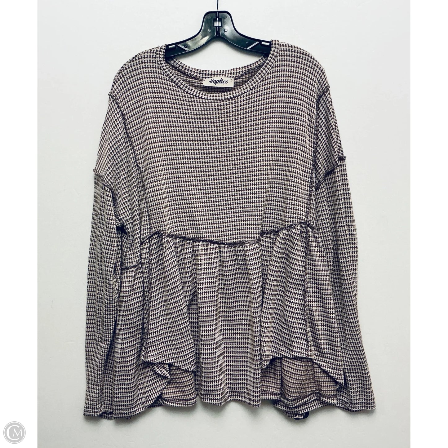 Top Long Sleeve Basic By Haptics In Brown, Size: 1x