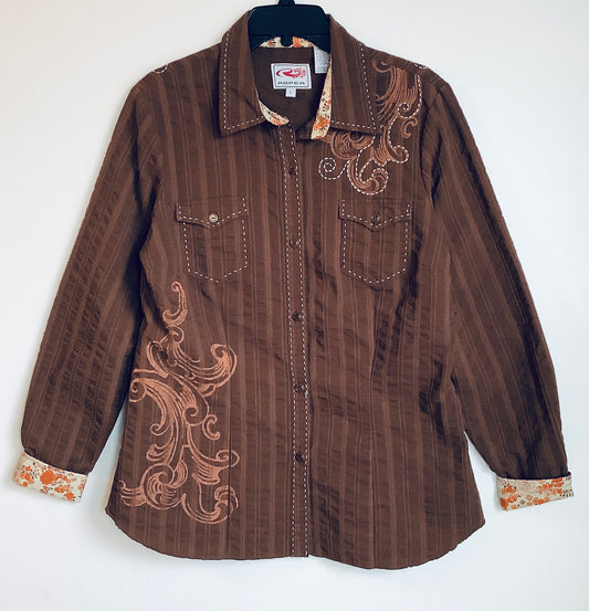 Top Long Sleeve By Roper In Brown, Size: L