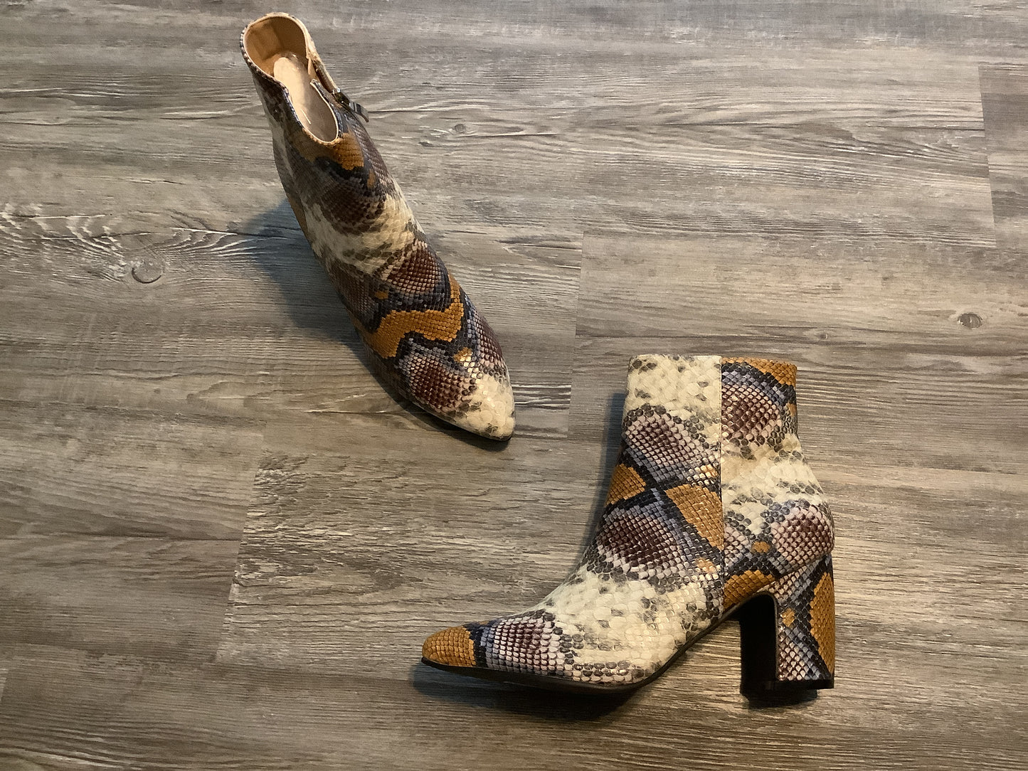 Snakeskin Print Boots Ankle Heels Yoki, Size 10