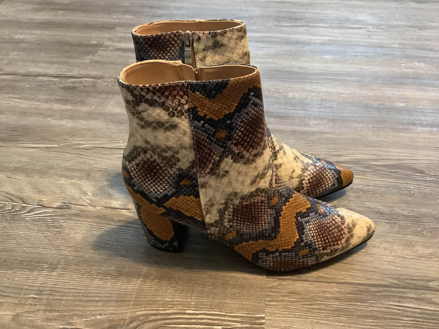 Snakeskin Print Boots Ankle Heels Yoki, Size 10