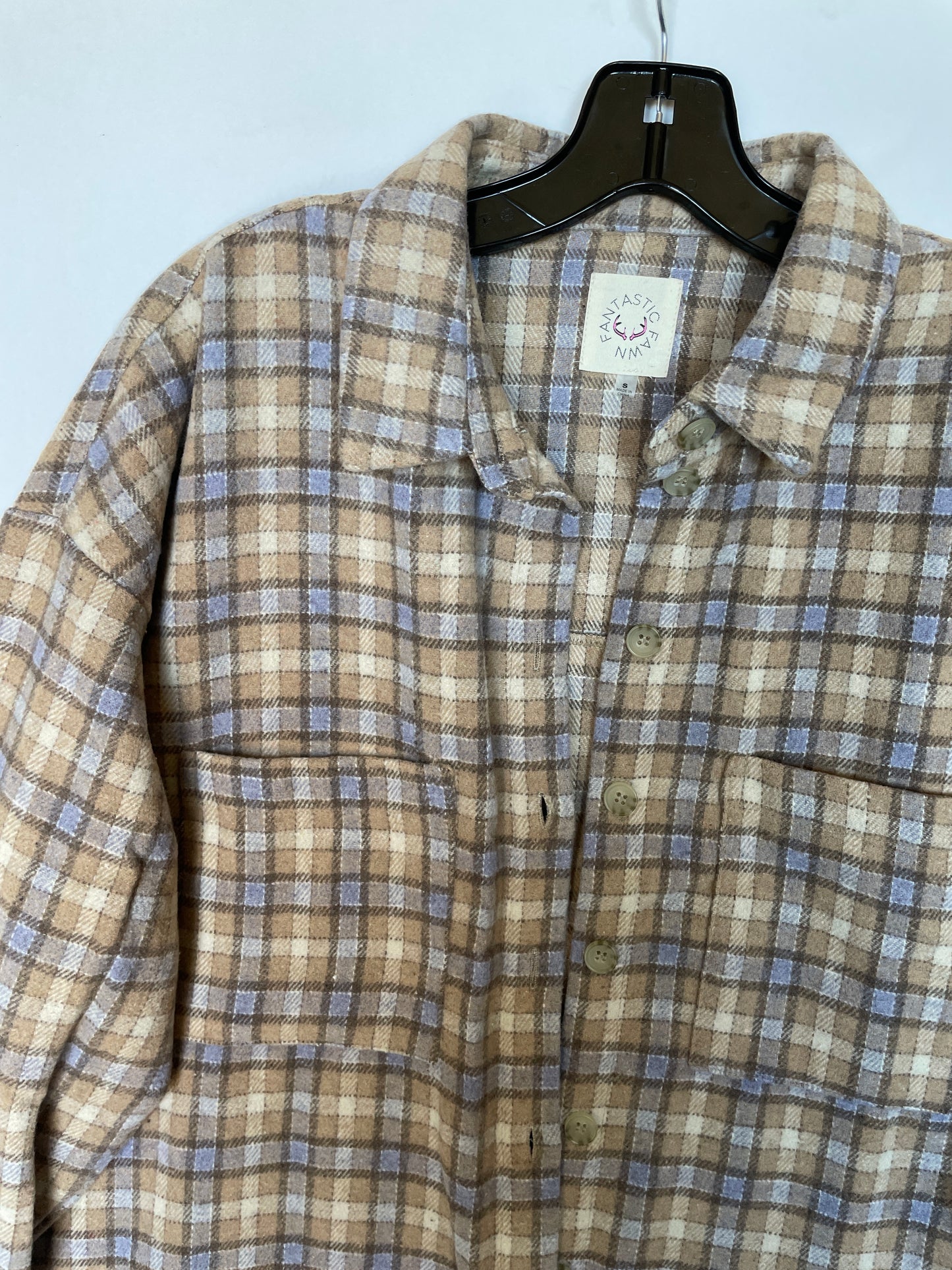 Jacket Shirt By Fantastic Fawn In Plaid Pattern, Size: S