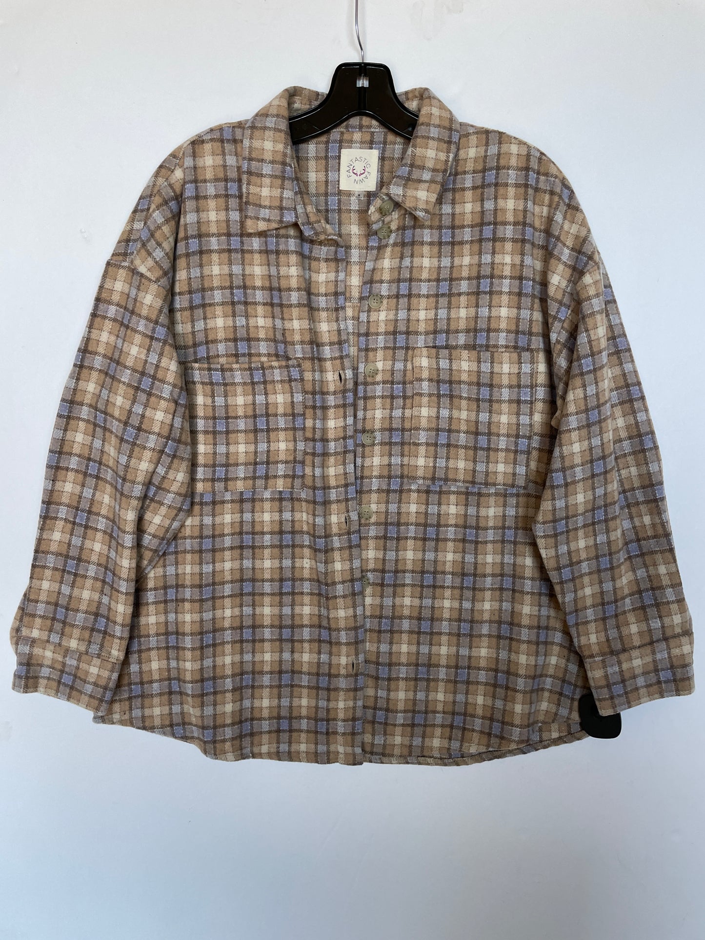 Jacket Shirt By Fantastic Fawn In Plaid Pattern, Size: S