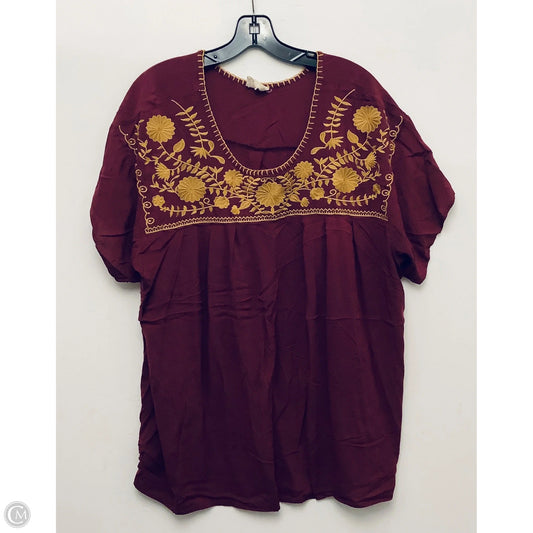 Top Short Sleeve By Layer 8 In Maroon, Size: 3x