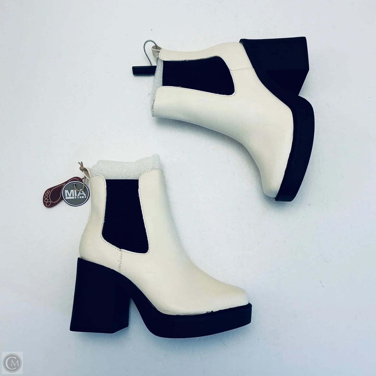 Boots Ankle Heels By Mia In Black & White, Size: 6.5