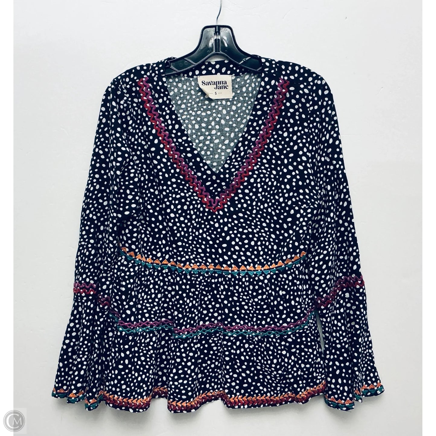 Top Long Sleeve By Savanna Jane In Polkadot Pattern, Size: S