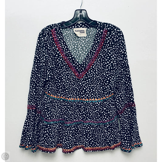 Top Long Sleeve By Savanna Jane In Polkadot Pattern, Size: S