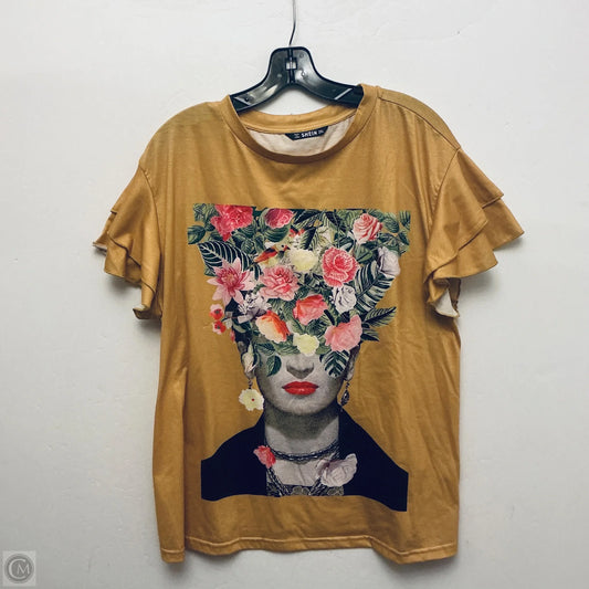 Top Short Sleeve Basic By Shein In Yellow, Size: 2x