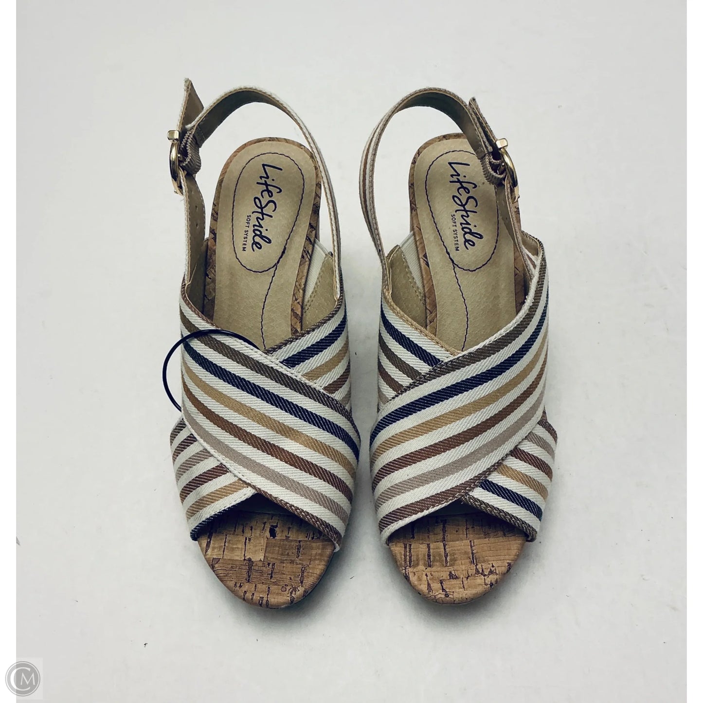 Sandals Heels Block By Life Stride In Striped Pattern, Size: 7