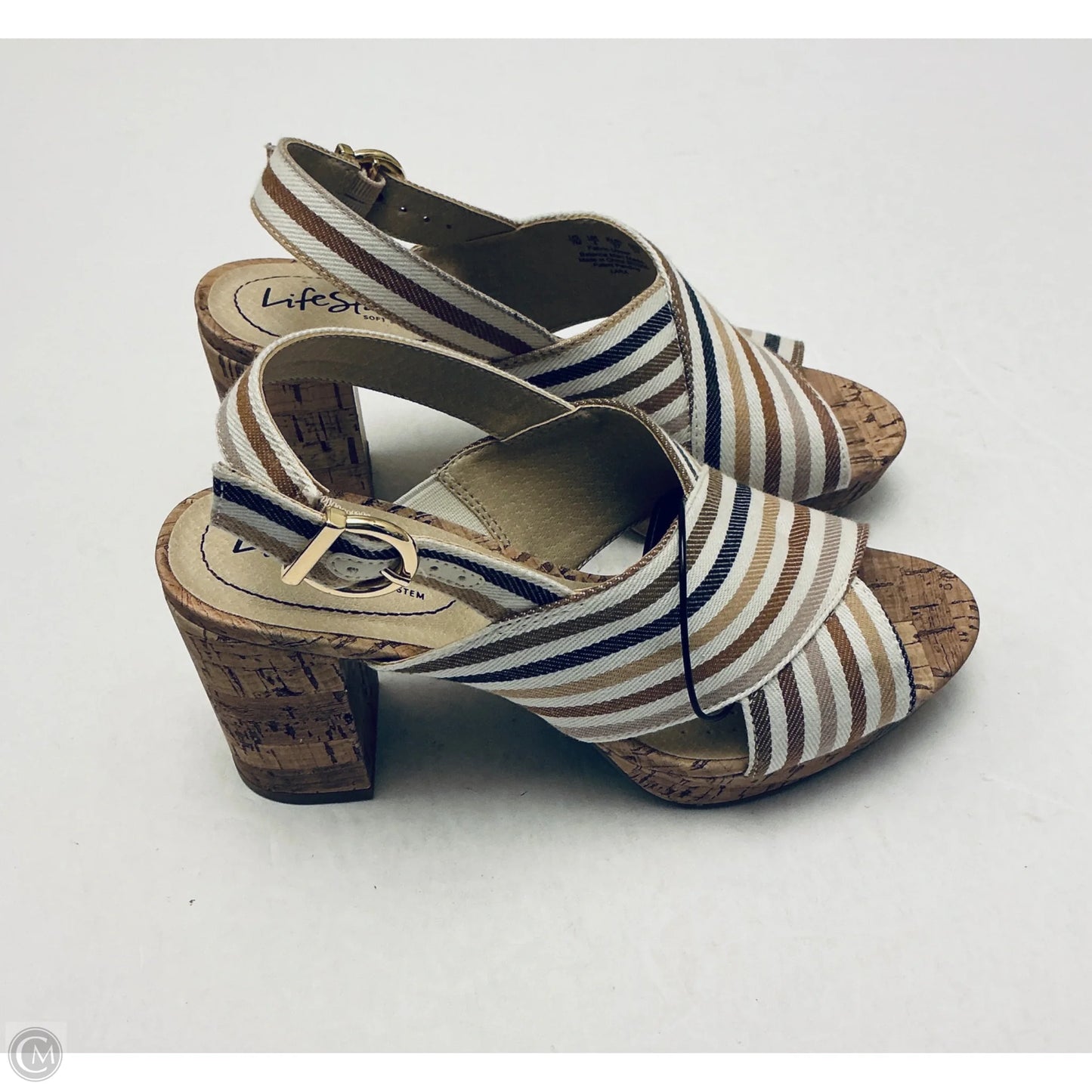 Sandals Heels Block By Life Stride In Striped Pattern, Size: 7