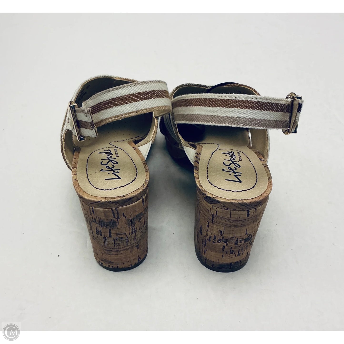 Sandals Heels Block By Life Stride In Striped Pattern, Size: 7