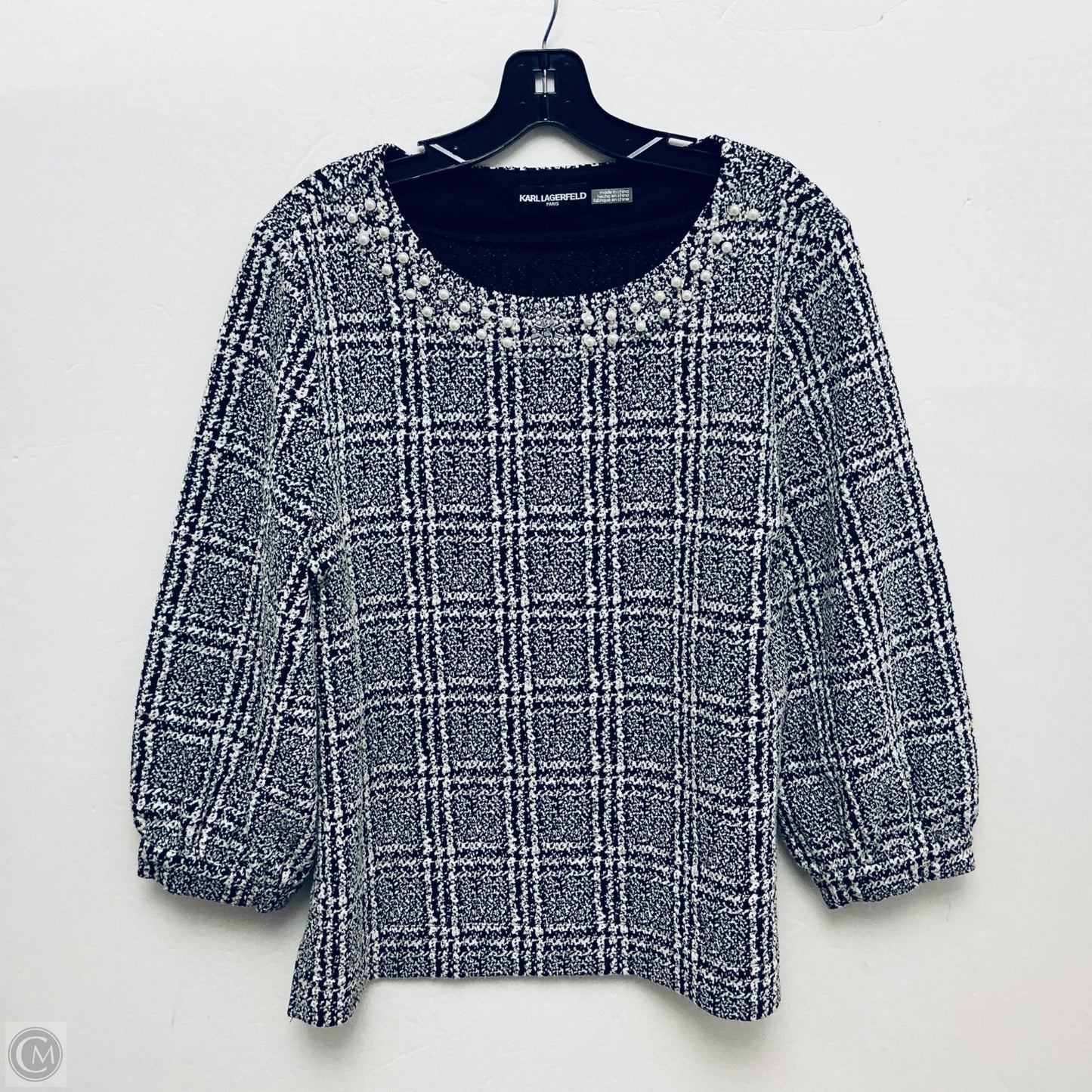 Top Long Sleeve Designer By Karl Lagerfeld In Black & White, Size: L