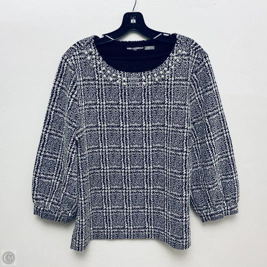 Top Long Sleeve Designer By Karl Lagerfeld In Black & White, Size: L