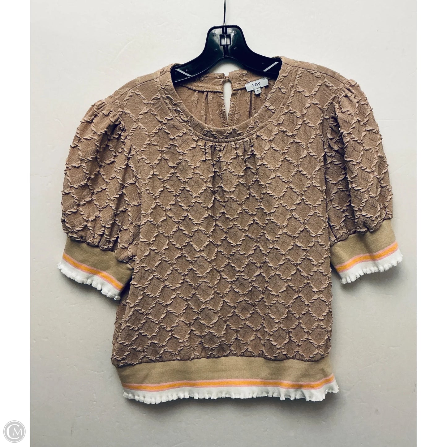 Top Short Sleeve By Voy In Tan, Size: L