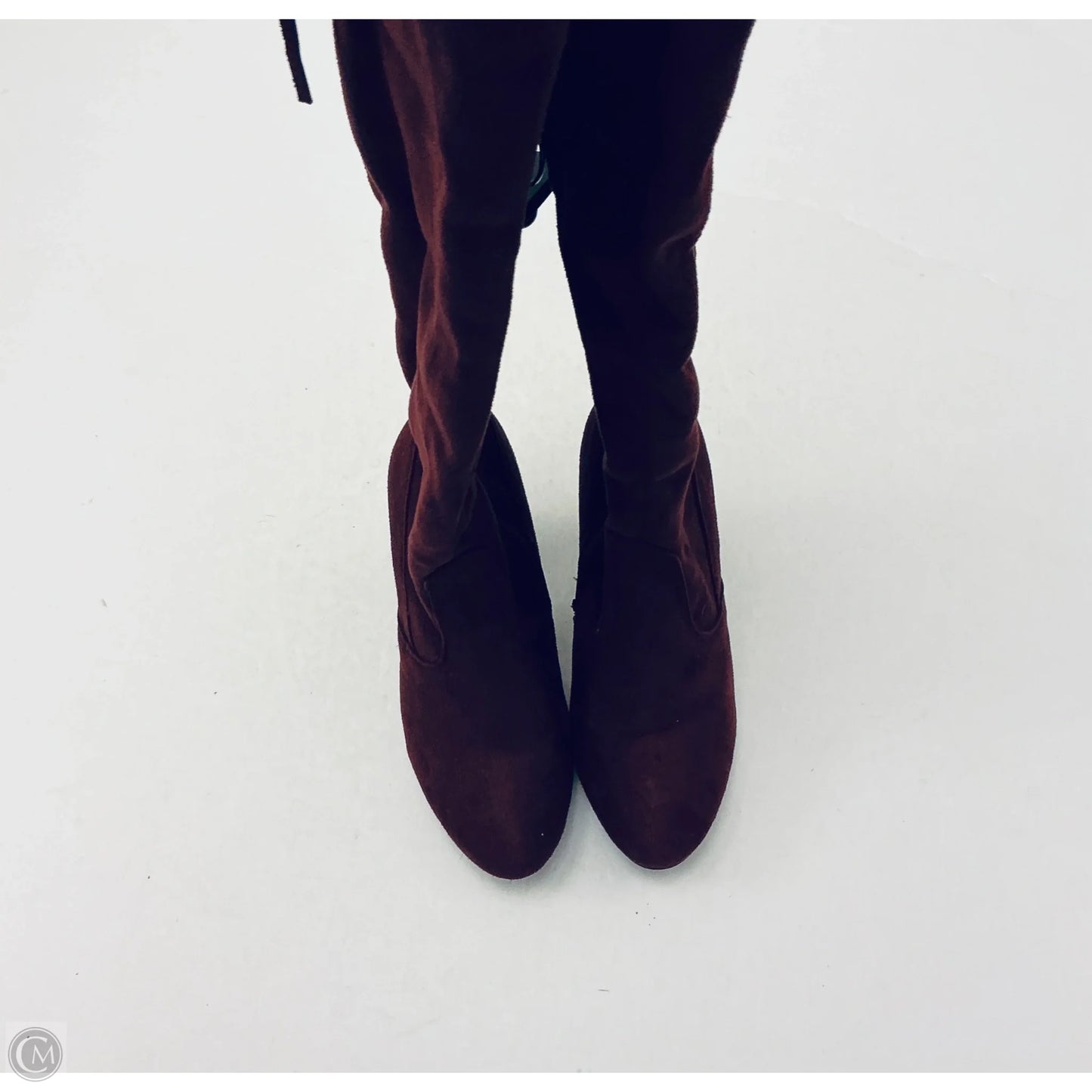 Boots Knee Heels By Top Moda In Maroon, Size: 6.5