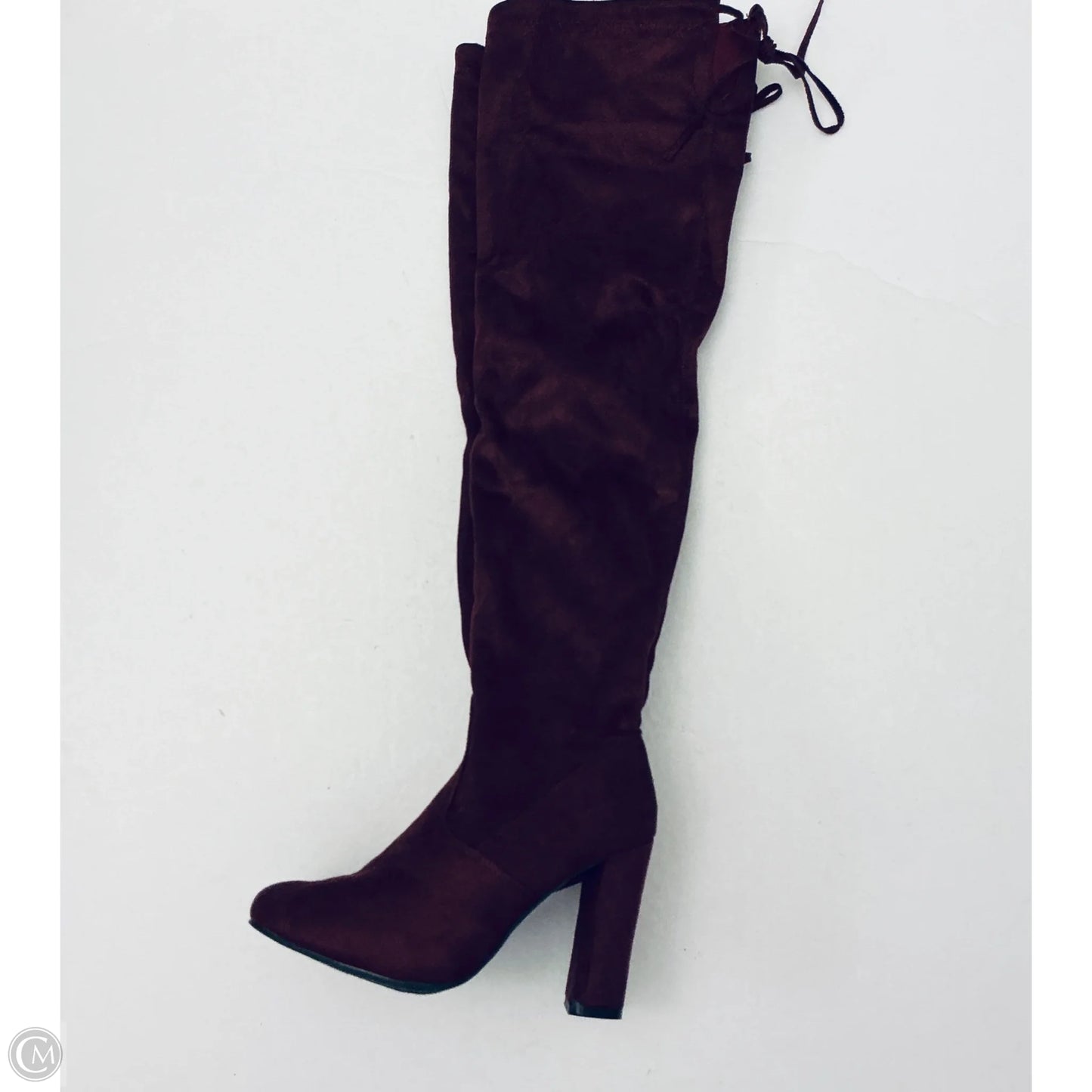 Boots Knee Heels By Top Moda In Maroon, Size: 6.5