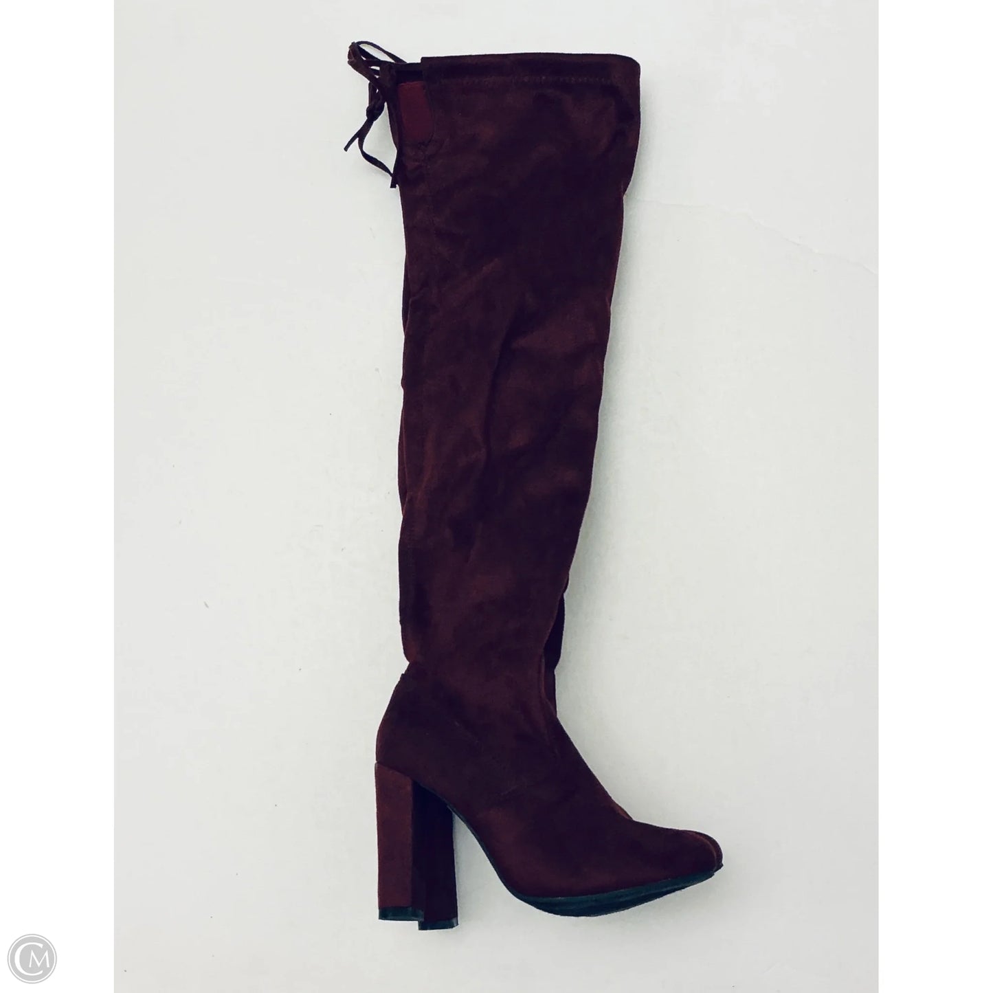 Boots Knee Heels By Top Moda In Maroon, Size: 6.5