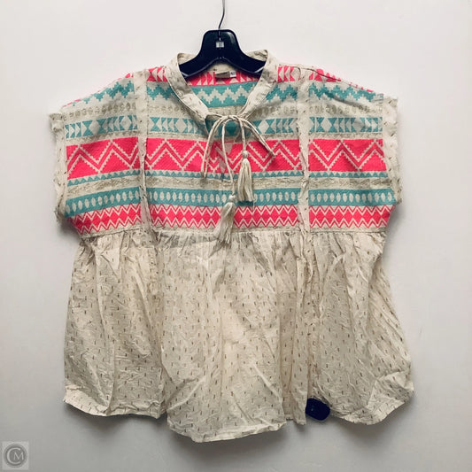 Top Short Sleeve By Ivy Jane In Cream & Pink, Size: L