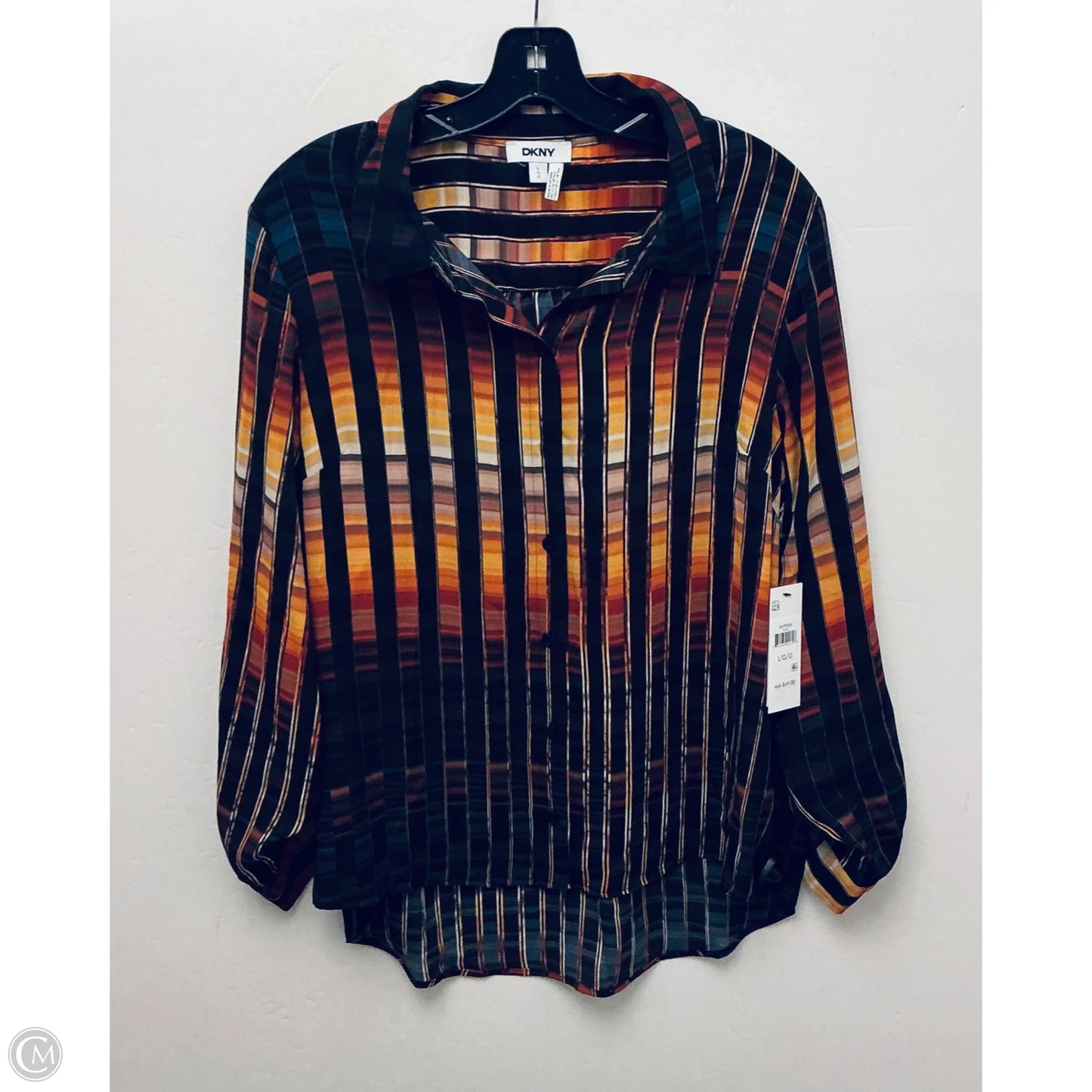 Top Long Sleeve By Dkny In Striped Pattern, Size: L