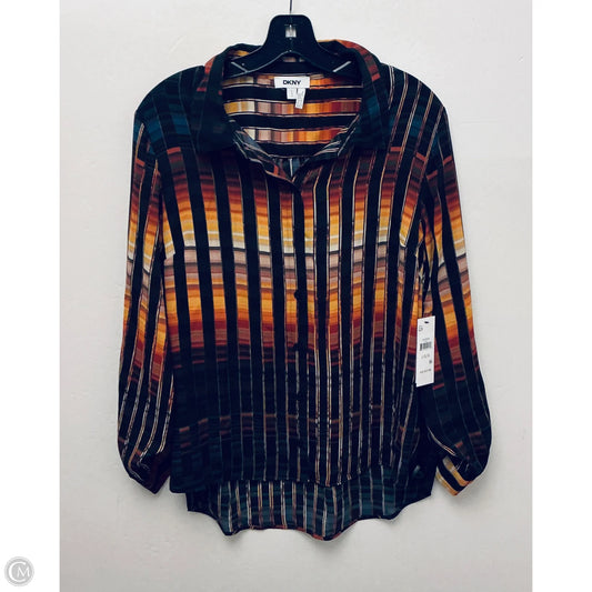 Top Long Sleeve By Dkny In Striped Pattern, Size: L