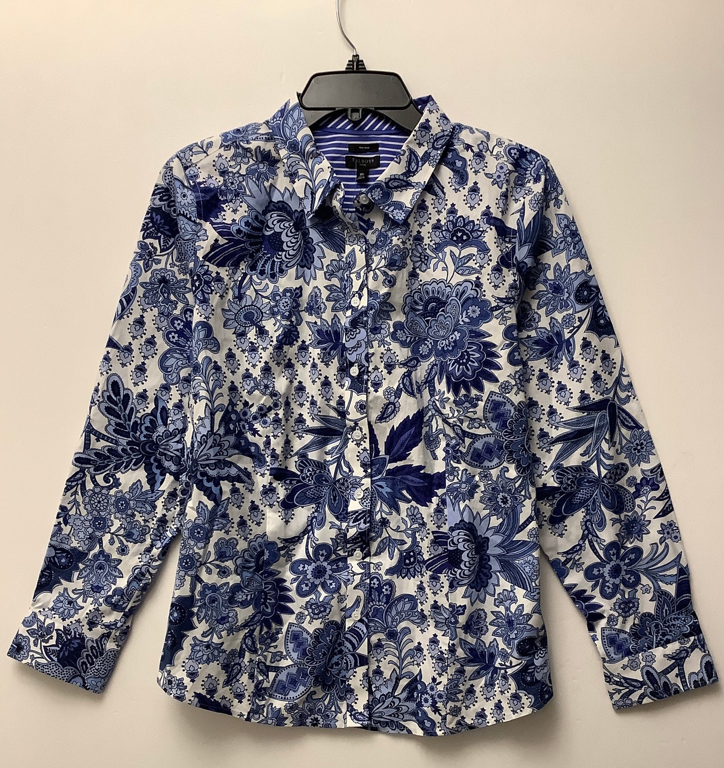 Top Long Sleeve By Talbots In Blue & White, Size: Xl