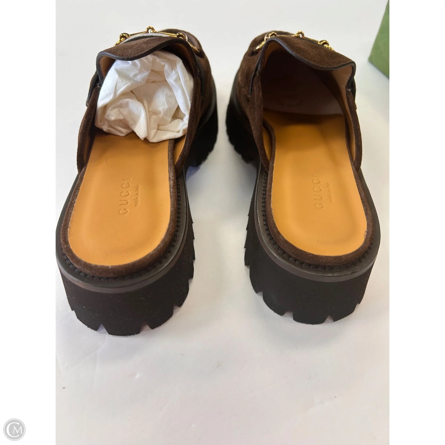 Shoes Luxury Designer By Gucci In Brown, Size: 9.5